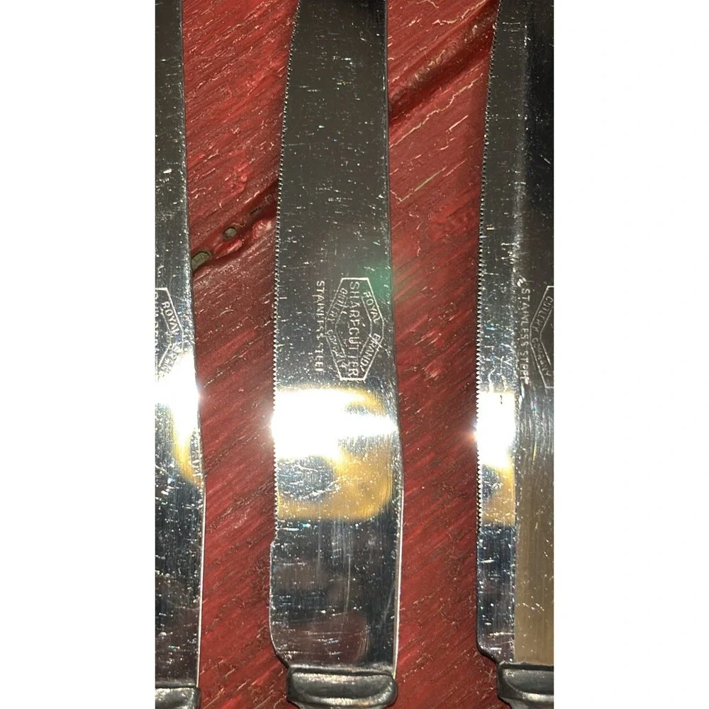 6 Vtg Royal‎ Brand Sharp Cutter Stainless Steel Knife Yellow Celluloid Handle
